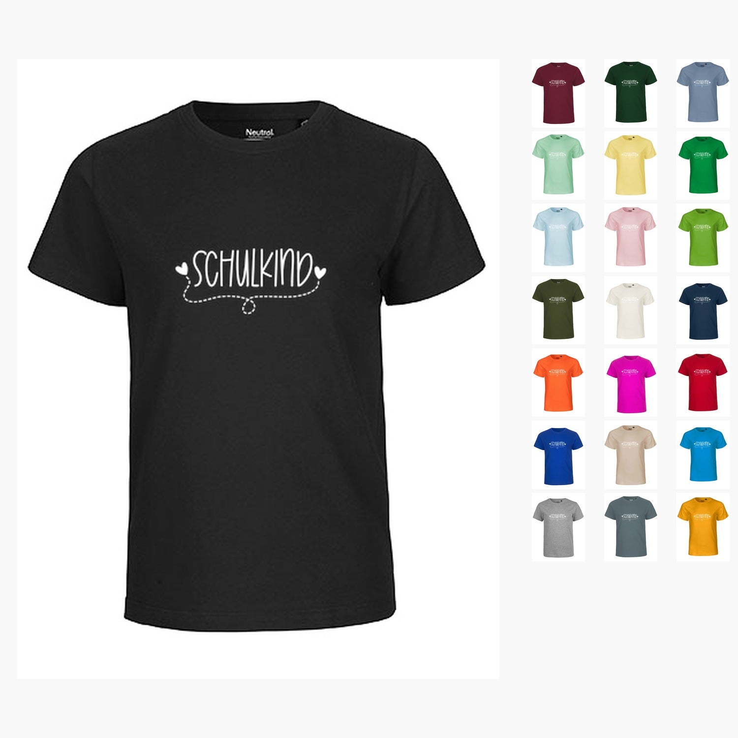 MiMaMäuschen Kinder Bio T-Shirt Schulkind Herzen (weißer Druck) 1 – Übersicht