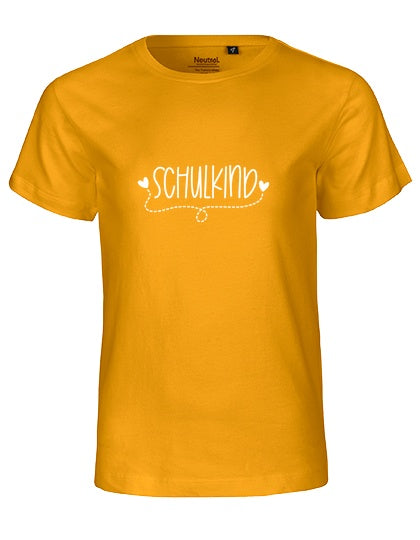 MiMaMäuschen Kinder Bio T-Shirt Schulkind Herzen (weißer Druck) 2 – Yellow