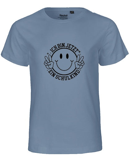 MiMaMäuschen Kinder Bio T-Shirt Schulkind Ich bin jetzt ein Schulkind (schwarzer Druck) 1 – Dusty Indigo