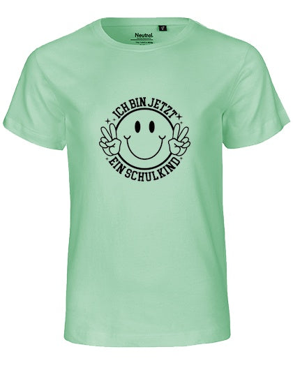 MiMaMäuschen Kinder Bio T-Shirt Schulkind Ich bin jetzt ein Schulkind (schwarzer Druck) 1 – Dusty Mint