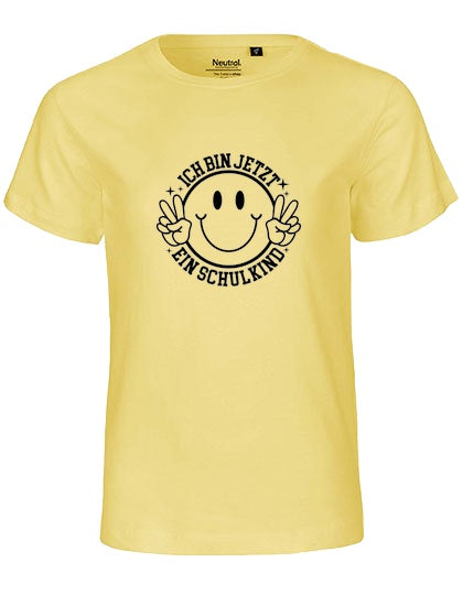 MiMaMäuschen Kinder Bio T-Shirt Schulkind Ich bin jetzt ein Schulkind (schwarzer Druck) 1 – Dusty Yellow
