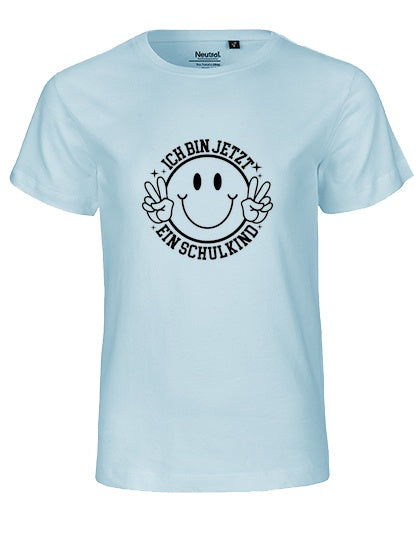 MiMaMäuschen Kinder Bio T-Shirt Schulkind Ich bin jetzt ein Schulkind (schwarzer Druck) 1 – Light Blue