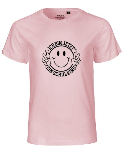 MiMaMäuschen Kinder Bio T-Shirt Schulkind Ich bin jetzt ein Schulkind (schwarzer Druck) 1 – Light Pink