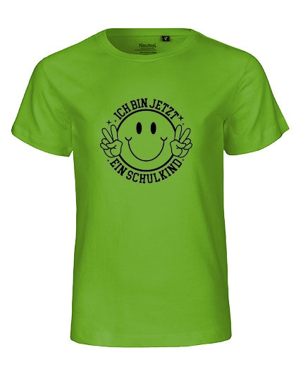 MiMaMäuschen Kinder Bio T-Shirt Schulkind Ich bin jetzt ein Schulkind (schwarzer Druck) 3 – Lime