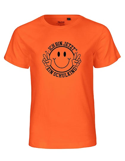 MiMaMäuschen Kinder Bio T-Shirt Schulkind Ich bin jetzt ein Schulkind (schwarzer Druck) 2 – Orange