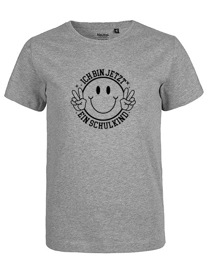 MiMaMäuschen Kinder Bio T-Shirt Schulkind Ich bin jetzt ein Schulkind (schwarzer Druck) 1 – Sport Grey