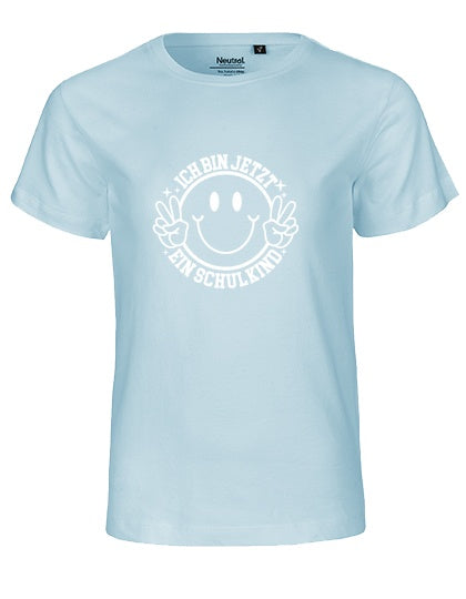 MiMaMäuschen Kinder Bio T-Shirt Schulkind Ich bin jetzt ein Schulkind (weißer Druck) 1 – Light Blue