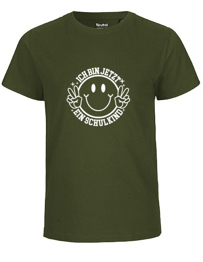 MiMaMäuschen Kinder Bio T-Shirt Schulkind Ich bin jetzt ein Schulkind (weißer Druck) 2 – Military