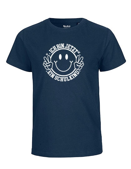 MiMaMäuschen Kinder Bio T-Shirt Schulkind Ich bin jetzt ein Schulkind (weißer Druck) 3 – Navy