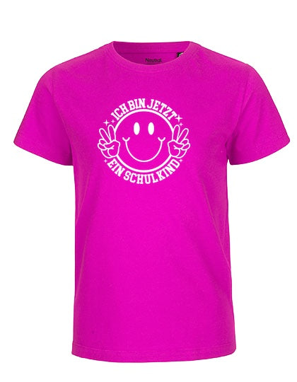 MiMaMäuschen Kinder Bio T-Shirt Schulkind Ich bin jetzt ein Schulkind (weißer Druck) 3 – Pink