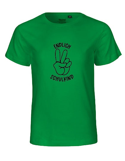 MiMaMäuschen Kinder Bio T-Shirt Schulkind Endlich Schulkind Peace (schwarzer Druck) 2 – Green