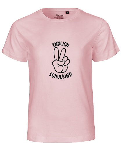 MiMaMäuschen Kinder Bio T-Shirt Schulkind Endlich Schulkind Peace (schwarzer Druck) 1 – Light Pink