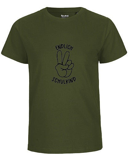 MiMaMäuschen Kinder Bio T-Shirt Schulkind Endlich Schulkind Peace (schwarzer Druck) 2 – Military