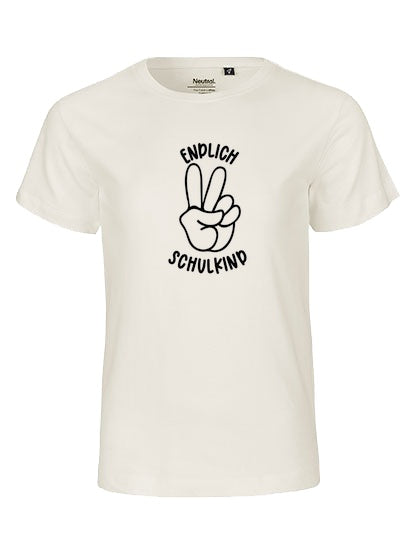 MiMaMäuschen Kinder Bio T-Shirt Schulkind Endlich Schulkind Peace (schwarzer Druck) 2 – Natural