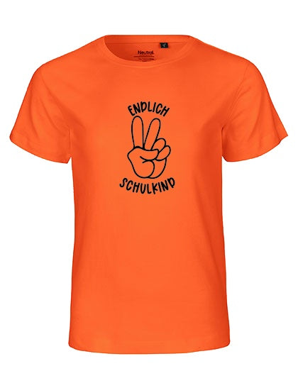 MiMaMäuschen Kinder Bio T-Shirt Schulkind Endlich Schulkind Peace (schwarzer Druck) 2 – Orange