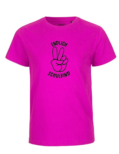 MiMaMäuschen Kinder Bio T-Shirt Schulkind Endlich Schulkind Peace (schwarzer Druck) 3 – Pink