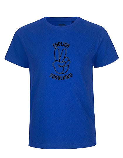 MiMaMäuschen Kinder Bio T-Shirt Schulkind Endlich Schulkind Peace (schwarzer Druck) 3 – Royal