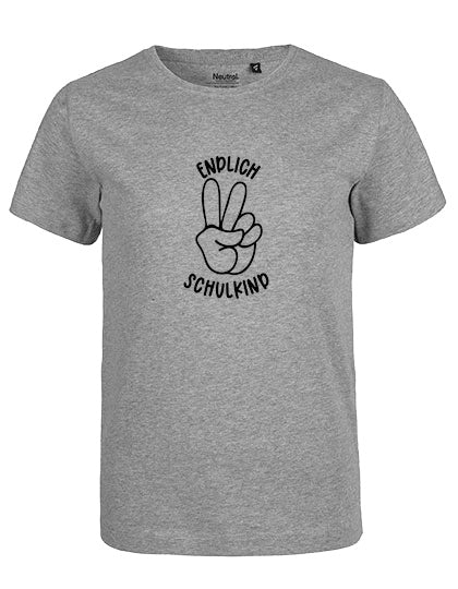 MiMaMäuschen Kinder Bio T-Shirt Schulkind Endlich Schulkind Peace (schwarzer Druck) 1 – Sport Grey