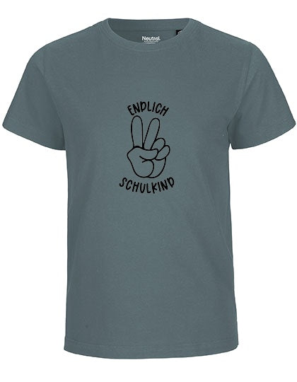 MiMaMäuschen Kinder Bio T-Shirt Schulkind Endlich Schulkind Peace (schwarzer Druck) 3 – Teal