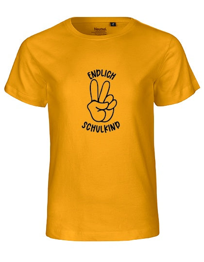 MiMaMäuschen Kinder Bio T-Shirt Schulkind Endlich Schulkind Peace (schwarzer Druck) 2 – Yellow