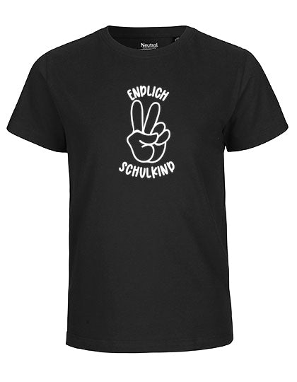 MiMaMäuschen Kinder Bio T-Shirt Schulkind Endlich Schulkind Peace (weißer Druck) 2 – Black