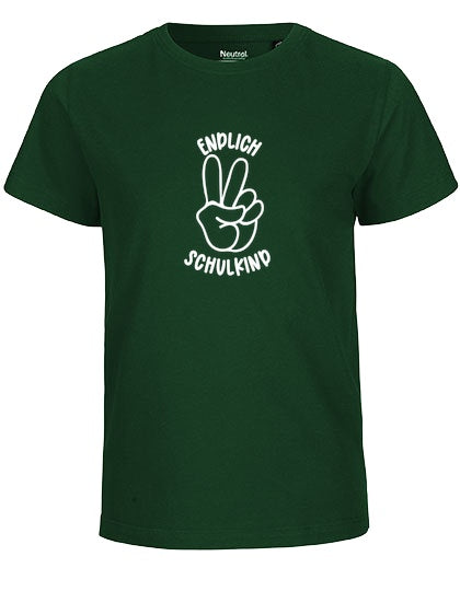 MiMaMäuschen Kinder Bio T-Shirt Schulkind Endlich Schulkind Peace (weißer Druck) 1 – Bottle Green