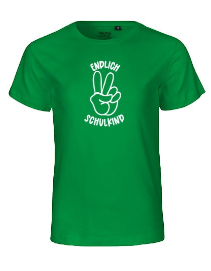 MiMaMäuschen Kinder Bio T-Shirt Schulkind Endlich Schulkind Peace (weißer Druck) 2 – Green