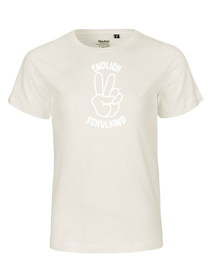 MiMaMäuschen Kinder Bio T-Shirt Schulkind Endlich Schulkind Peace (weißer Druck) 2 – Natural