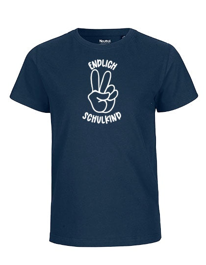 MiMaMäuschen Kinder Bio T-Shirt Schulkind Endlich Schulkind Peace (weißer Druck) 3 – Navy