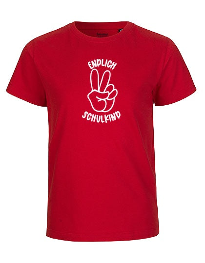MiMaMäuschen Kinder Bio T-Shirt Schulkind Endlich Schulkind Peace (weißer Druck) 3 – Red