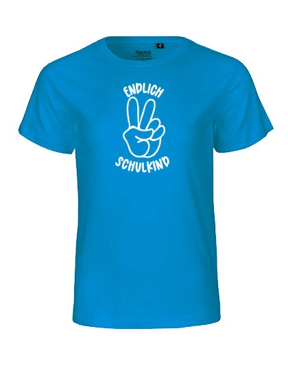 MiMaMäuschen Kinder Bio T-Shirt Schulkind Endlich Schulkind Peace (weißer Druck) 2 – Sapphire