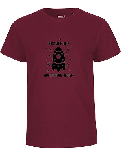 MiMaMäuschen Kinder Bio T-Shirt Schulkind Rakete (schwarzer Druck) 1 – Bordeaux