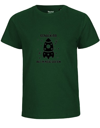 MiMaMäuschen Kinder Bio T-Shirt Schulkind Rakete (schwarzer Druck) 1 – Bottle Green