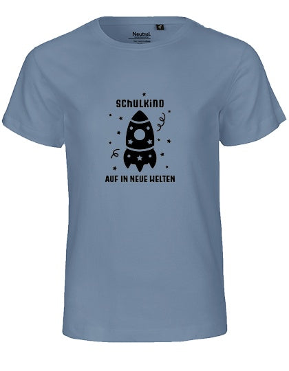 MiMaMäuschen Kinder Bio T-Shirt Schulkind Rakete (schwarzer Druck) 1 – Dusty Indigo