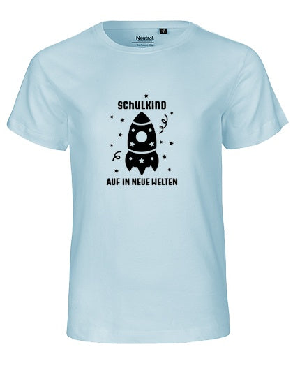 MiMaMäuschen Kinder Bio T-Shirt Schulkind Rakete (schwarzer Druck) 1 – Light Blue