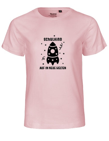 MiMaMäuschen Kinder Bio T-Shirt Schulkind Rakete (schwarzer Druck) 1 – Light Pink
