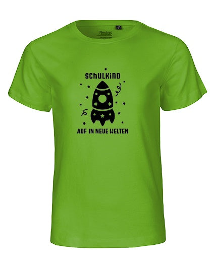 MiMaMäuschen Kinder Bio T-Shirt Schulkind Rakete (schwarzer Druck) 3 – Lime