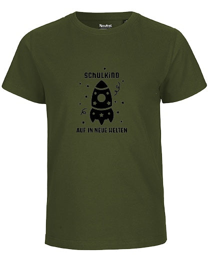 MiMaMäuschen Kinder Bio T-Shirt Schulkind Rakete (schwarzer Druck) 2 – Military