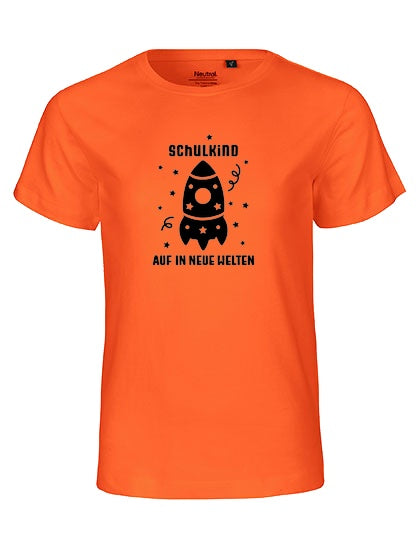 MiMaMäuschen Kinder Bio T-Shirt Schulkind Rakete (schwarzer Druck) 2 – Orange