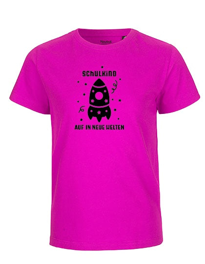 MiMaMäuschen Kinder Bio T-Shirt Schulkind Rakete (schwarzer Druck) 3 – Pink