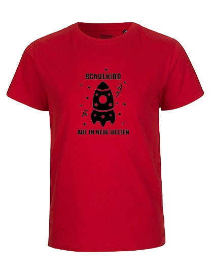 MiMaMäuschen Kinder Bio T-Shirt Schulkind Rakete (schwarzer Druck) 3 – Red