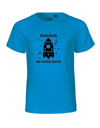 MiMaMäuschen Kinder Bio T-Shirt Schulkind Rakete (schwarzer Druck) 2 – Sapphire