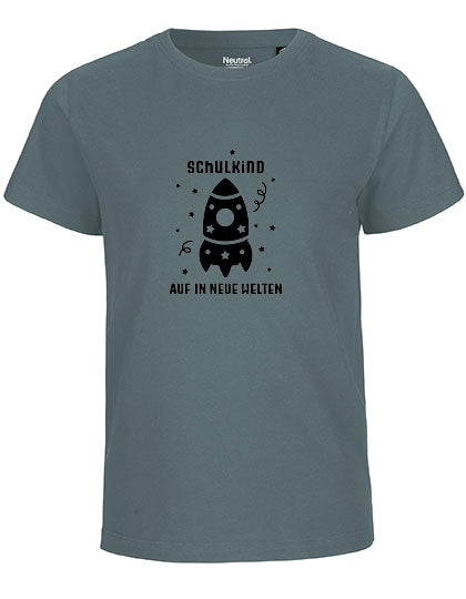 MiMaMäuschen Kinder Bio T-Shirt Schulkind Rakete (schwarzer Druck) 3 – Teal