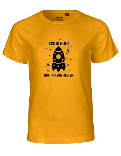 MiMaMäuschen Kinder Bio T-Shirt Schulkind Rakete (schwarzer Druck) 2 – Yellow