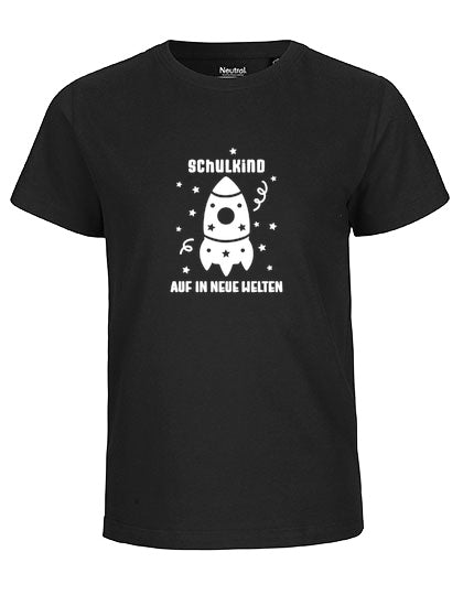 MiMaMäuschen Kinder Bio T-Shirt Schulkind Rakete (weißer Druck) 2 – Black