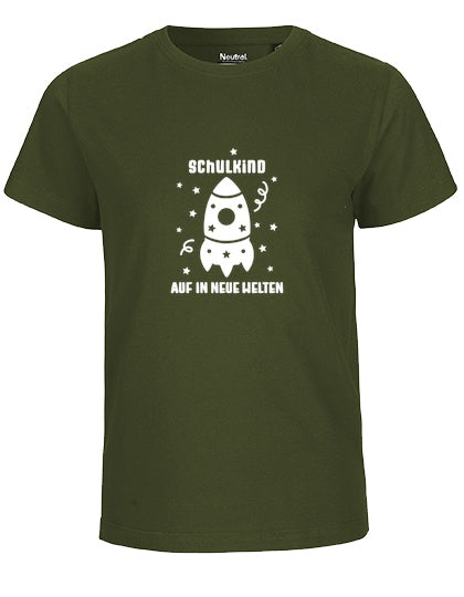 MiMaMäuschen Kinder Bio T-Shirt Schulkind Rakete (weißer Druck) 2 – Military