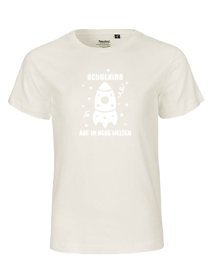 MiMaMäuschen Kinder Bio T-Shirt Schulkind Rakete (weißer Druck) 2 – Natural