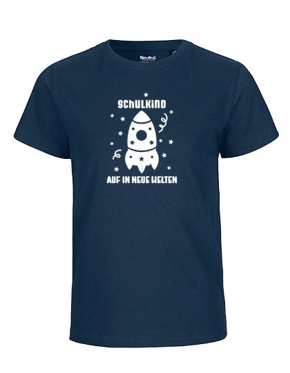 MiMaMäuschen Kinder Bio T-Shirt Schulkind Rakete (weißer Druck) 3 – Navy