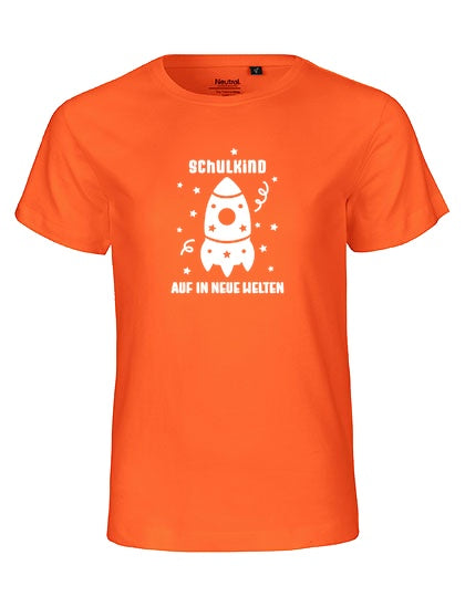 MiMaMäuschen Kinder Bio T-Shirt Schulkind Rakete (weißer Druck) 2 – Orange
