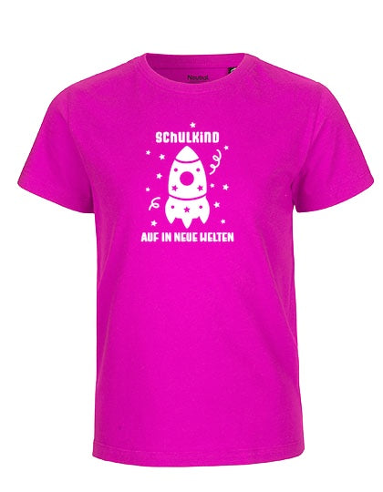 MiMaMäuschen Kinder Bio T-Shirt Schulkind Rakete (weißer Druck) 3 – Pink